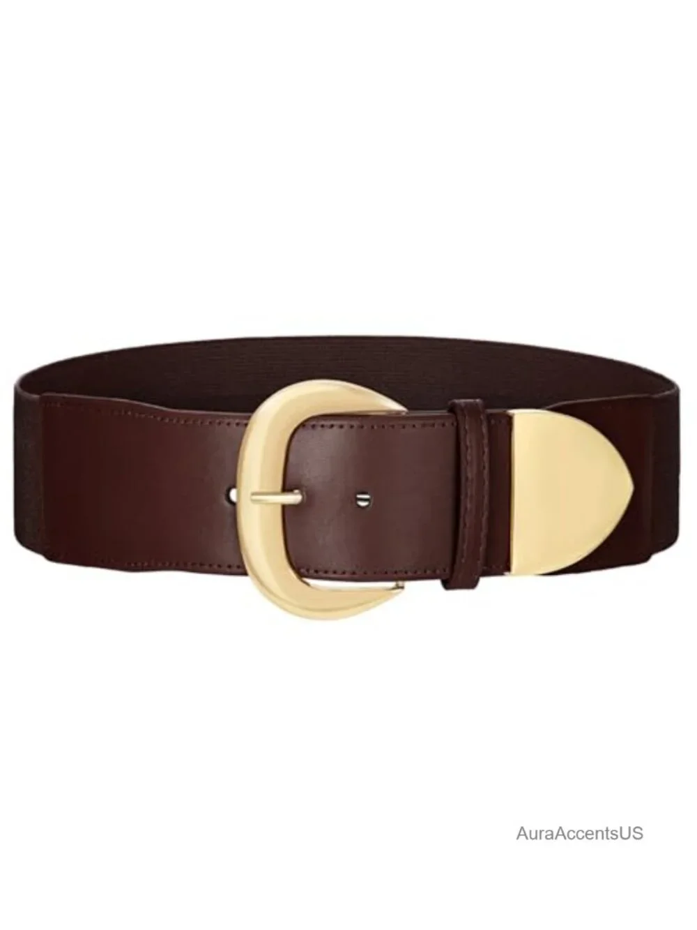 Wide Elastic Waist Belt Gold Buckle Thick Stretchy Belt for Dresses